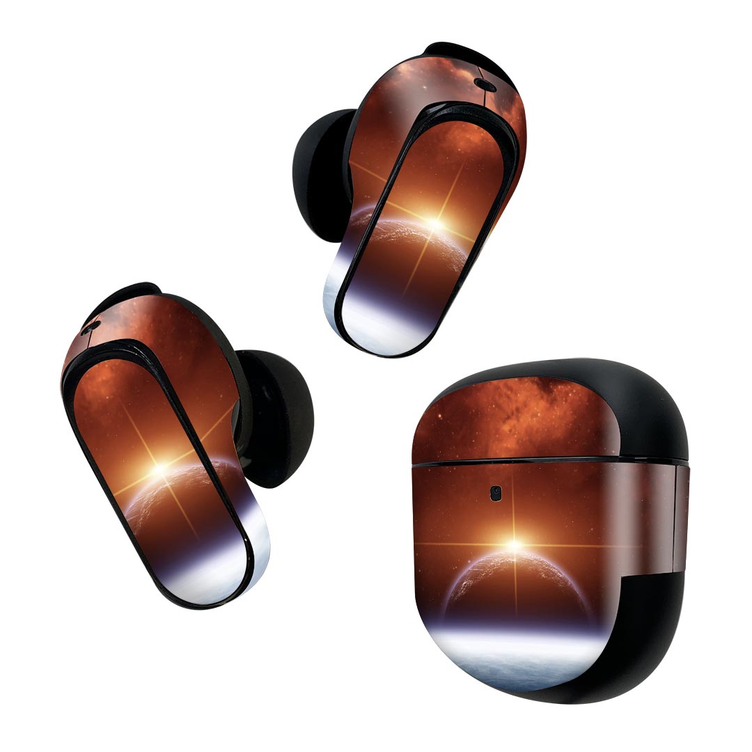 Bose QuietComfort Earbuds II 用 スキンシール ボーズ イヤバッズ2 用　ステッカー　本体3セット ケース1セット 保護 フィルム デコ 宇宙　太陽　星 006717