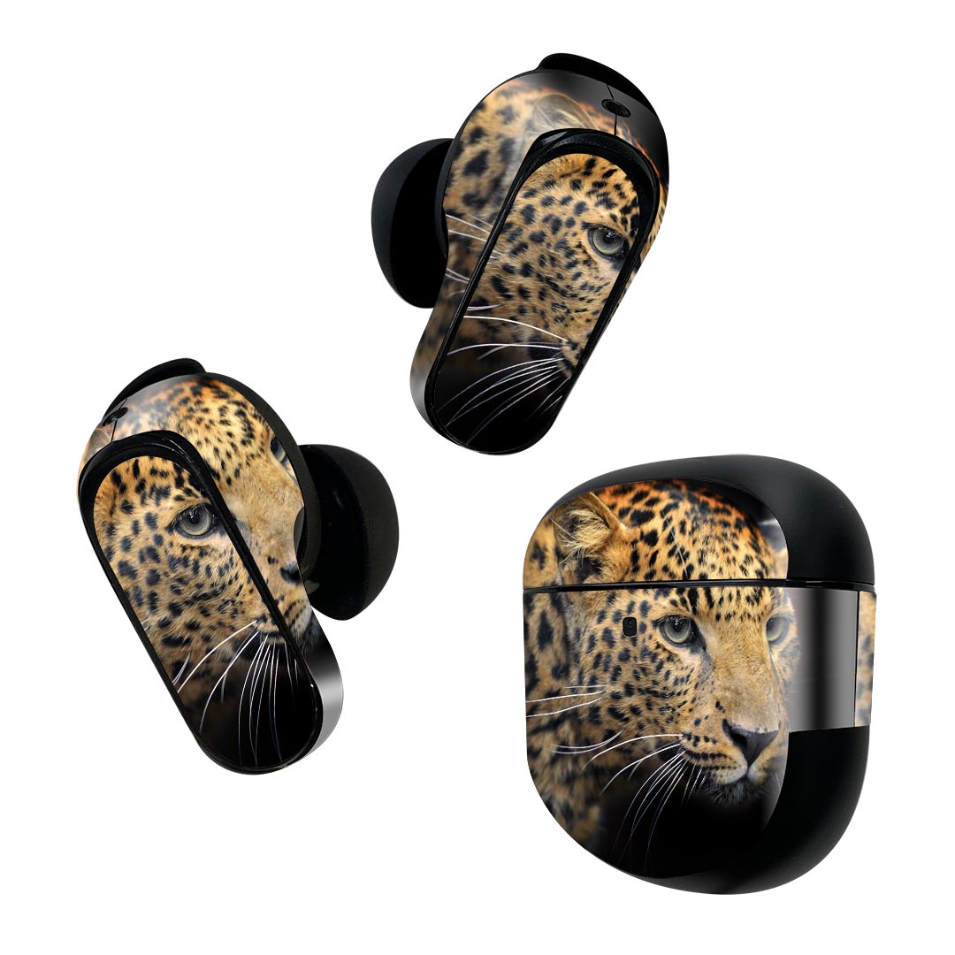 Bose QuietComfort Earbuds II 用 スキンシール ボーズ イヤバッズ2 用　ステッカー　本体3セット ケース1セット 保護 フィルム デコ 写真　動物　ヒョウ 006775