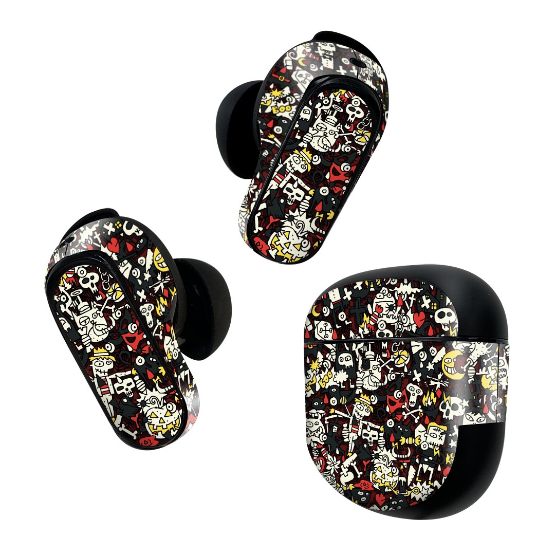 Bose QuietComfort Earbuds II 用 スキンシール ボーズ イヤバッズ2 用 ステッカー 本体3セット ケース1セット 保護 フィルム デコ ハロウィン イラスト 模様 006806