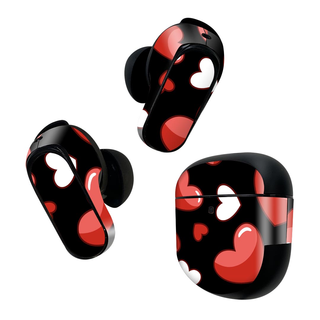 Bose QuietComfort Earbuds II 用 スキンシール ボーズ イヤバッズ2 用 ステッカー 本体3セット ケース1セット 保護 フィルム デコ ハート 模様 007012