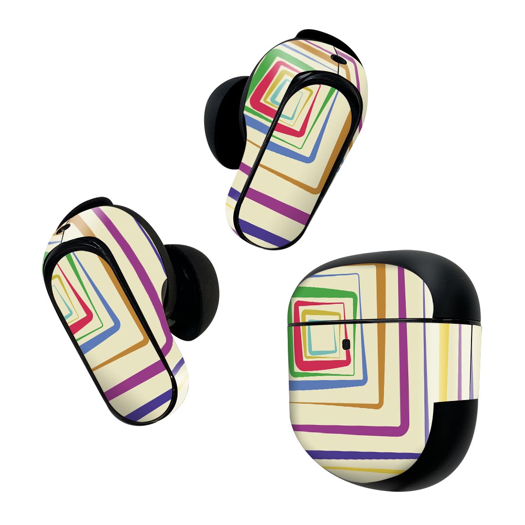 製品名 Bose QuietComfort Earbuds II 専用デザインスキンシール セット内容 Bose QuietComfort Earbuds II 専用シール　イヤホン（左右）3枚、充電ケース用シール 1枚AirPods第3世代専用です。第1?2世代、Proシリーズには対応していません。 商品特徴 再剥離性シートを素材に採用し、細かな位置調整がしやすく貼り直しが容易です。また、エアフリーでもありますので気泡が簡単に逃げるので、キレイに貼ることができます。専用の業務プリンターを使い、商品画像と遜色のない美しい印刷仕上がり。 注意事項 画像はサンプルですので、ご覧の環境によっては多少色味に違いを感じる場合がございます。 イメージと違った、モニターと色味が異なるという理由での交換や返金はご対応出来かねます。スキンシールのみの販売で、機器本体や充電ケース本体は付属しません。シワができた場合、ドライヤーなどで軽く温め、外側に向けてシワを伸ばすように貼ってください。初回貼付時の位置調整や貼り直しは可能ですが、しっかりと押し付けて接着させた後の再剥離、再利用は保証しておりません。また接着部に油分や汚れが付着しますと角の部分は剥がれやすくなりますので、貼付時はあまり触れないようにご注意ください。無地のセミグロスシートにデザインをプリントした商品で、デコなどの加工はございません。 凹凸や光沢があるように見えたり布地や金属を素材にしたように見える商品もありますが、デザインの図版によるものです。印刷時に微妙な画像のズレが生じる場合がございます。ご注文後に1点1点制作する受注生産品の為、不良品以外のご返品や交換は固くお断りします。 商品発送 完全受注生産のハンドメイド商品となりますので、既製品と比べて発送までお時間を頂いています。 基本的に決済確認後2~3営業日、最大で10営業日での発送となります。繁忙期や休業日明けの場合はさらに時間がかかる場合があります。 その際には別途メールにてご連絡致します。メール便の場合、発送日から到着までに2?4日ほどかかる場合が多く、紛失などの保障もご対応できかねます。あらかじめご了承下さい。