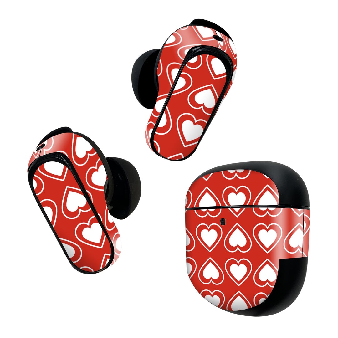 Bose QuietComfort Earbuds II 用 スキンシール ボーズ イヤバッズ2 用　ステッカー　本体3セット ケース1セット 保護 フィルム デコ ハート　模様 007204