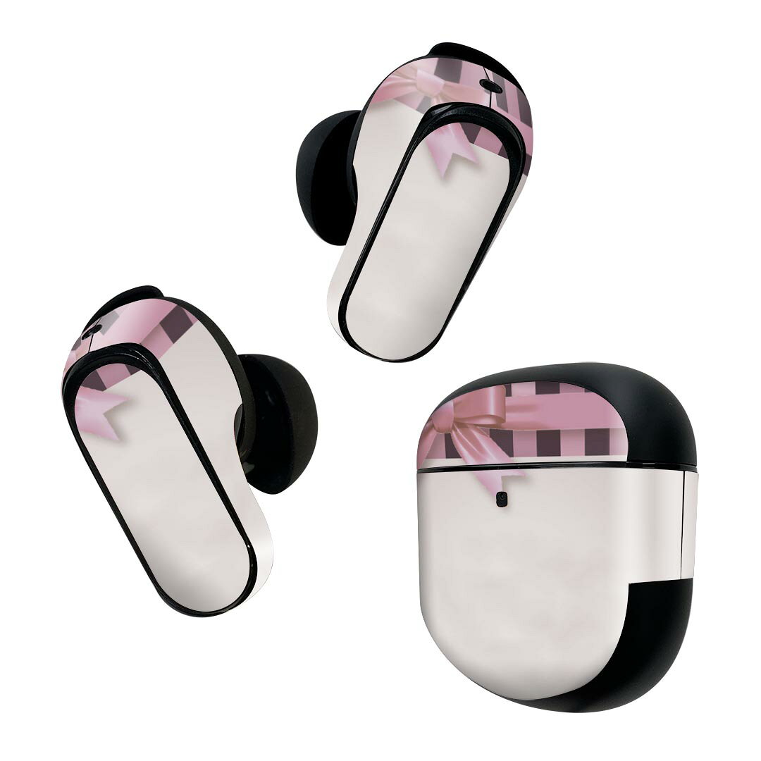 Bose QuietComfort Earbuds II 用 スキンシール ボーズ イヤバッズ2 用　ステッカー　本体3セット ケース1セット 保護 フィルム デコ ストライプ　リボン 007243