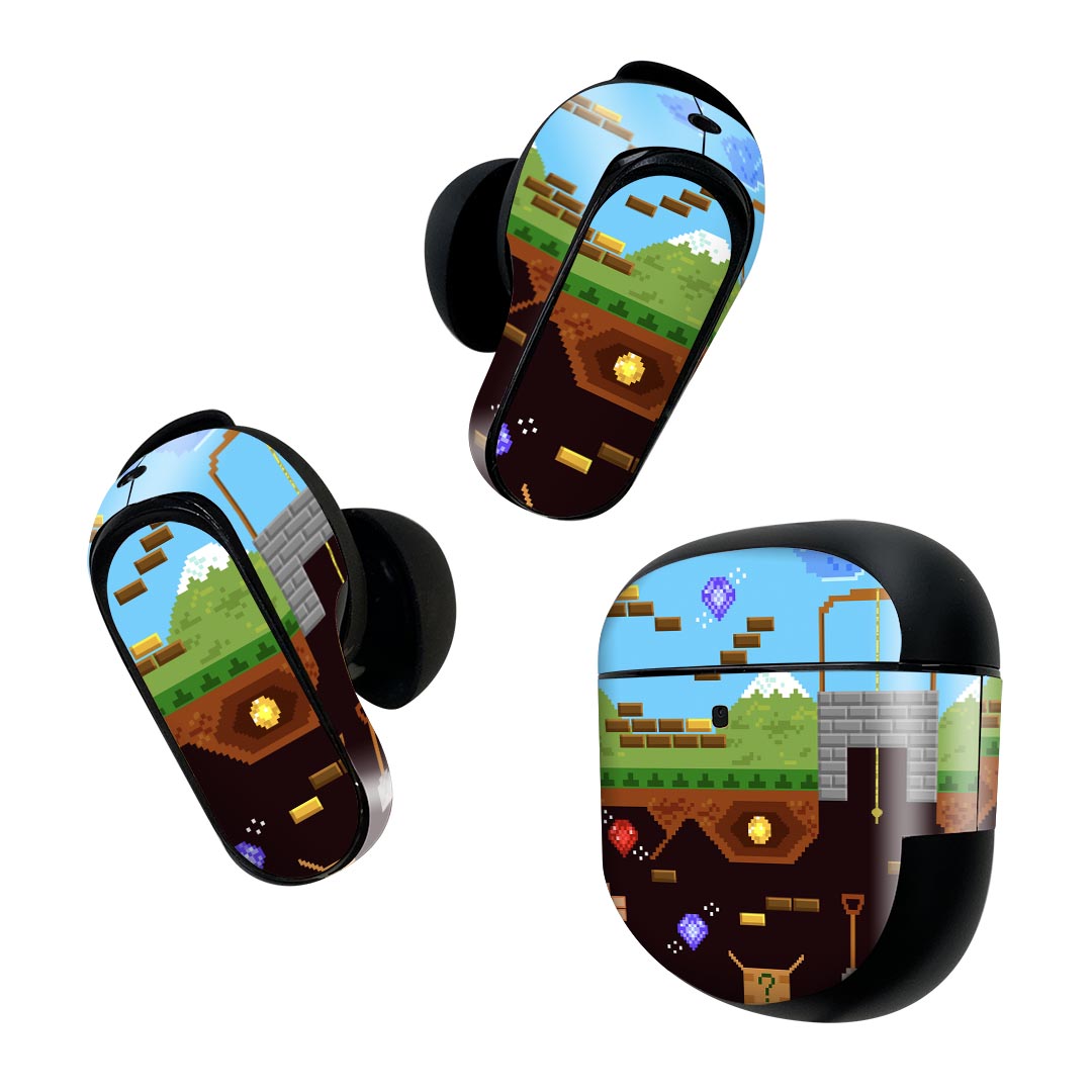 楽天スマコレBose QuietComfort Earbuds II 用 スキンシール ボーズ イヤバッズ2 用　ステッカー　本体3セット ケース1セット 保護 フィルム デコ ドット　ゲーム　カラフル 007378