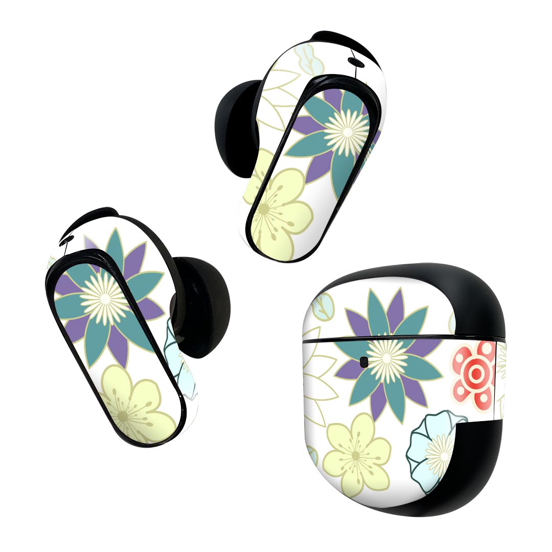 Bose QuietComfort Earbuds II 用 スキンシール ボーズ イヤバッズ2 用　ステッカー　本体3セット ケース1セット 保護 フィルム デコ 花　　イラスト　模様 007454