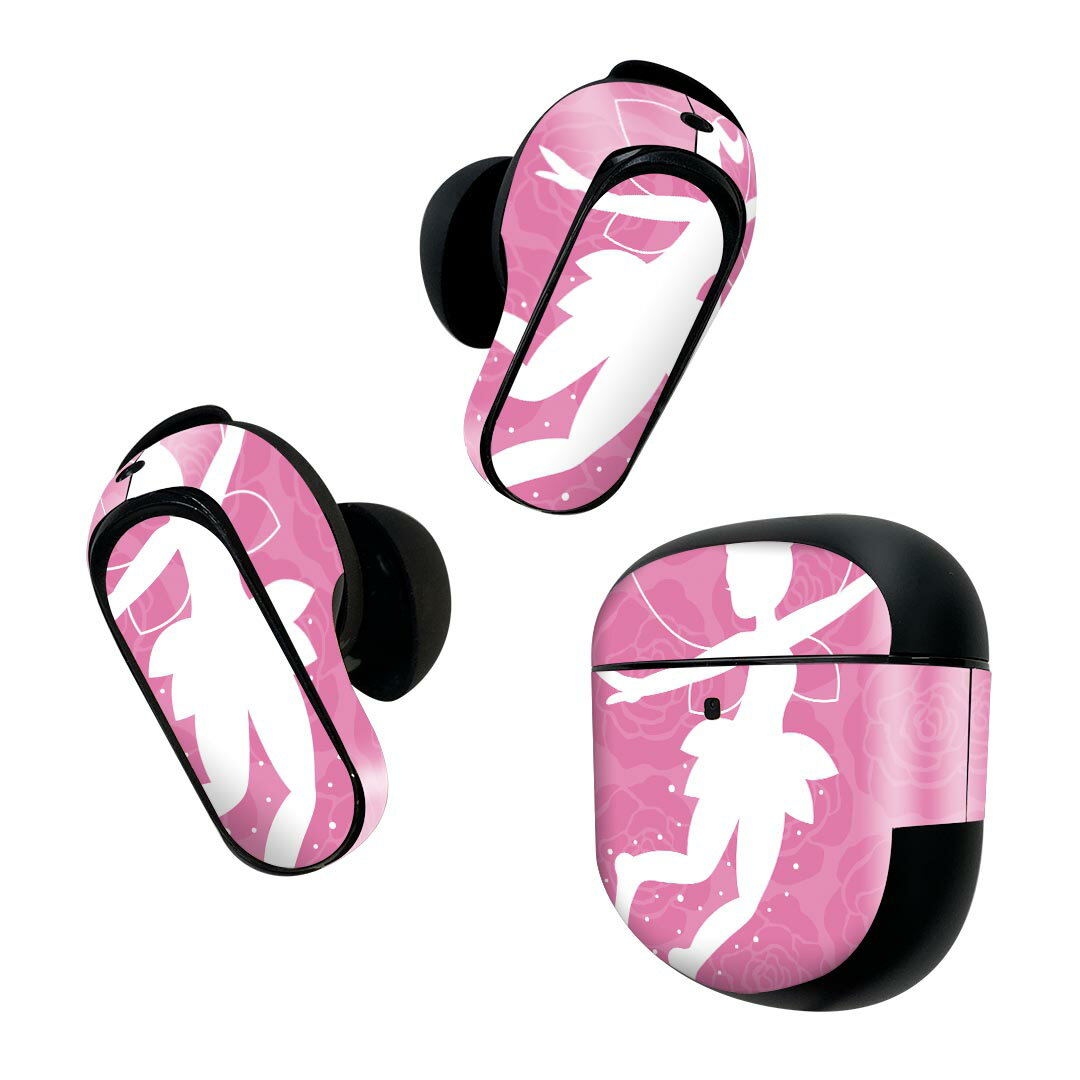 Bose QuietComfort Earbuds II 用 スキンシール ボーズ イヤバッズ2 用　ステッカー　本体3セット ケース1セット 保護 フィルム デコ 妖精　花　　ピンク 007470