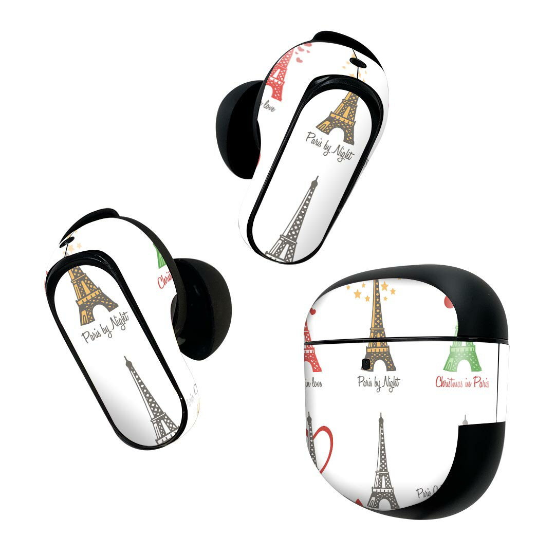 Bose QuietComfort Earbuds II 用 スキンシール ボーズ イヤバッズ2 用　ステッカー　本体3セット ケース1セット 保護 フィルム デコ 建物　イラスト　エッフェル塔 007480