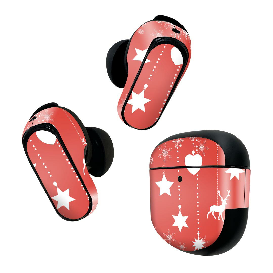 Bose QuietComfort Earbuds II 用 スキンシール ボーズ イヤバッズ2 用　ステッカー　本体3セット ケース1セット 保護 フィルム デコ 冬　雪　結晶　赤　レッド 007503