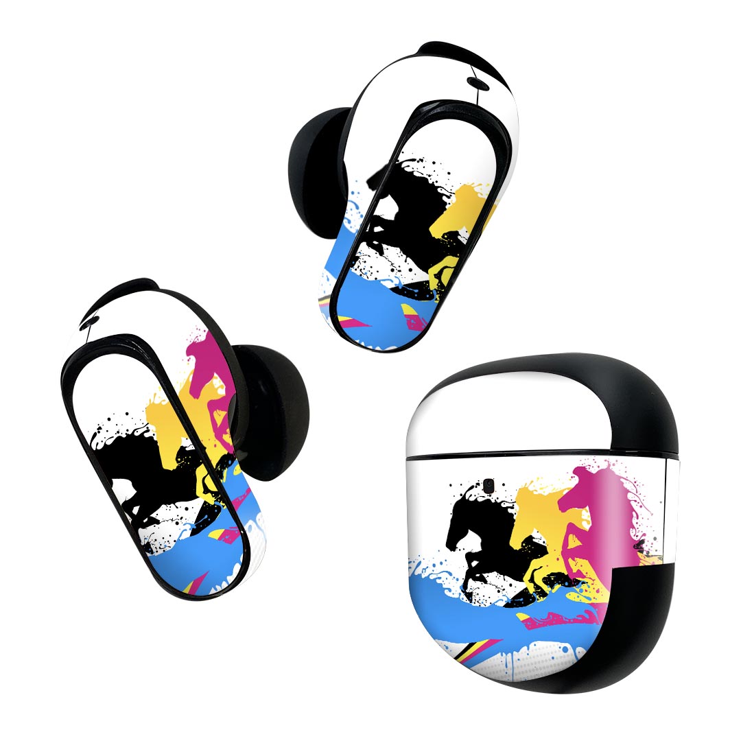 製品名 Bose QuietComfort Earbuds II 専用デザインスキンシール セット内容 Bose QuietComfort Earbuds II 専用シール　イヤホン（左右）3枚、充電ケース用シール 1枚AirPods第3世代専用です。第1?2世代、Proシリーズには対応していません。 商品特徴 再剥離性シートを素材に採用し、細かな位置調整がしやすく貼り直しが容易です。また、エアフリーでもありますので気泡が簡単に逃げるので、キレイに貼ることができます。専用の業務プリンターを使い、商品画像と遜色のない美しい印刷仕上がり。 注意事項 画像はサンプルですので、ご覧の環境によっては多少色味に違いを感じる場合がございます。 イメージと違った、モニターと色味が異なるという理由での交換や返金はご対応出来かねます。スキンシールのみの販売で、機器本体や充電ケース本体は付属しません。シワができた場合、ドライヤーなどで軽く温め、外側に向けてシワを伸ばすように貼ってください。初回貼付時の位置調整や貼り直しは可能ですが、しっかりと押し付けて接着させた後の再剥離、再利用は保証しておりません。また接着部に油分や汚れが付着しますと角の部分は剥がれやすくなりますので、貼付時はあまり触れないようにご注意ください。無地のセミグロスシートにデザインをプリントした商品で、デコなどの加工はございません。 凹凸や光沢があるように見えたり布地や金属を素材にしたように見える商品もありますが、デザインの図版によるものです。印刷時に微妙な画像のズレが生じる場合がございます。ご注文後に1点1点制作する受注生産品の為、不良品以外のご返品や交換は固くお断りします。 商品発送 完全受注生産のハンドメイド商品となりますので、既製品と比べて発送までお時間を頂いています。 基本的に決済確認後2~3営業日、最大で10営業日での発送となります。繁忙期や休業日明けの場合はさらに時間がかかる場合があります。 その際には別途メールにてご連絡致します。メール便の場合、発送日から到着までに2?4日ほどかかる場合が多く、紛失などの保障もご対応できかねます。あらかじめご了承下さい。
