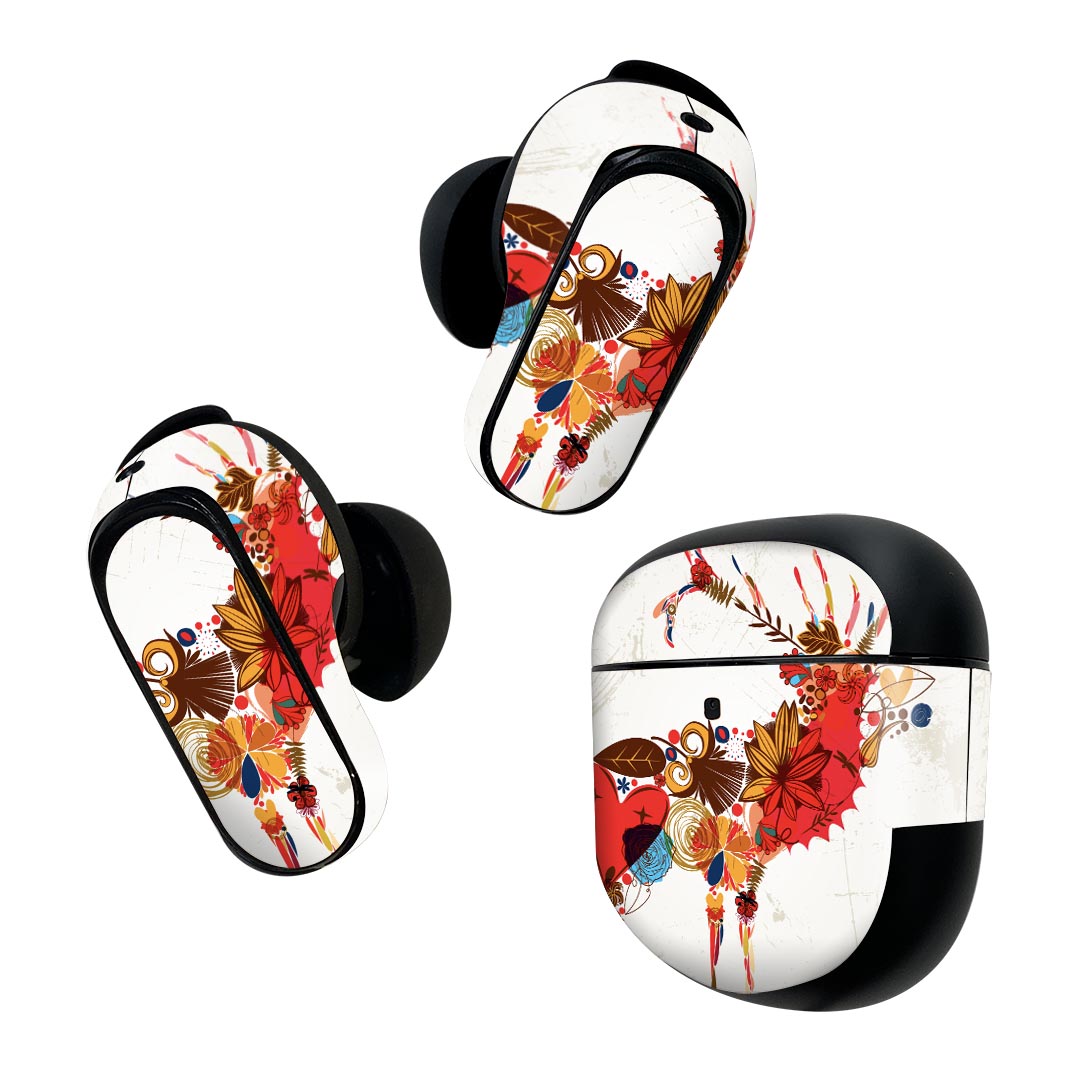 製品名 Bose QuietComfort Earbuds II 専用デザインスキンシール セット内容 Bose QuietComfort Earbuds II 専用シール　イヤホン（左右）3枚、充電ケース用シール 1枚AirPods第3世代専用です。第1?2世代、Proシリーズには対応していません。 商品特徴 再剥離性シートを素材に採用し、細かな位置調整がしやすく貼り直しが容易です。また、エアフリーでもありますので気泡が簡単に逃げるので、キレイに貼ることができます。専用の業務プリンターを使い、商品画像と遜色のない美しい印刷仕上がり。 注意事項 画像はサンプルですので、ご覧の環境によっては多少色味に違いを感じる場合がございます。 イメージと違った、モニターと色味が異なるという理由での交換や返金はご対応出来かねます。スキンシールのみの販売で、機器本体や充電ケース本体は付属しません。シワができた場合、ドライヤーなどで軽く温め、外側に向けてシワを伸ばすように貼ってください。初回貼付時の位置調整や貼り直しは可能ですが、しっかりと押し付けて接着させた後の再剥離、再利用は保証しておりません。また接着部に油分や汚れが付着しますと角の部分は剥がれやすくなりますので、貼付時はあまり触れないようにご注意ください。無地のセミグロスシートにデザインをプリントした商品で、デコなどの加工はございません。 凹凸や光沢があるように見えたり布地や金属を素材にしたように見える商品もありますが、デザインの図版によるものです。印刷時に微妙な画像のズレが生じる場合がございます。ご注文後に1点1点制作する受注生産品の為、不良品以外のご返品や交換は固くお断りします。 商品発送 完全受注生産のハンドメイド商品となりますので、既製品と比べて発送までお時間を頂いています。 基本的に決済確認後2~3営業日、最大で10営業日での発送となります。繁忙期や休業日明けの場合はさらに時間がかかる場合があります。 その際には別途メールにてご連絡致します。メール便の場合、発送日から到着までに2?4日ほどかかる場合が多く、紛失などの保障もご対応できかねます。あらかじめご了承下さい。