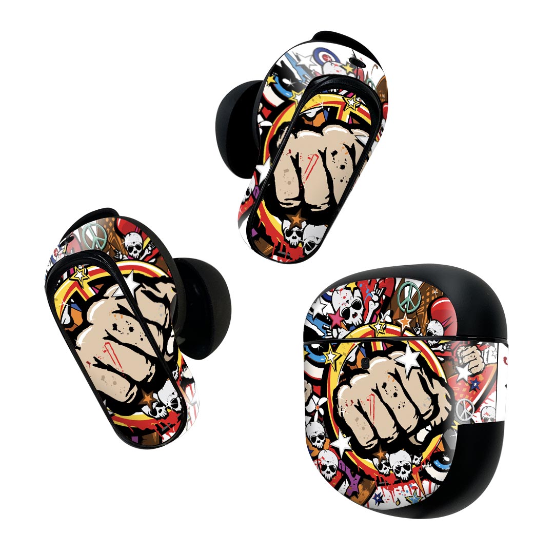 Bose QuietComfort Earbuds II 用 スキンシール ボーズ イヤバッズ2 用　ステッカー　本体3セット ケース1セット 保護 フィルム デコ 骸骨　ドクロ　イラスト 007660