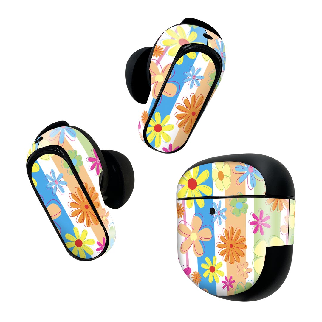 製品名 Bose QuietComfort Earbuds II 専用デザインスキンシール セット内容 Bose QuietComfort Earbuds II 専用シール　イヤホン（左右）3枚、充電ケース用シール 1枚AirPods第3世代専用です。第1?2世代、Proシリーズには対応していません。 商品特徴 再剥離性シートを素材に採用し、細かな位置調整がしやすく貼り直しが容易です。また、エアフリーでもありますので気泡が簡単に逃げるので、キレイに貼ることができます。専用の業務プリンターを使い、商品画像と遜色のない美しい印刷仕上がり。 注意事項 画像はサンプルですので、ご覧の環境によっては多少色味に違いを感じる場合がございます。 イメージと違った、モニターと色味が異なるという理由での交換や返金はご対応出来かねます。スキンシールのみの販売で、機器本体や充電ケース本体は付属しません。シワができた場合、ドライヤーなどで軽く温め、外側に向けてシワを伸ばすように貼ってください。初回貼付時の位置調整や貼り直しは可能ですが、しっかりと押し付けて接着させた後の再剥離、再利用は保証しておりません。また接着部に油分や汚れが付着しますと角の部分は剥がれやすくなりますので、貼付時はあまり触れないようにご注意ください。無地のセミグロスシートにデザインをプリントした商品で、デコなどの加工はございません。 凹凸や光沢があるように見えたり布地や金属を素材にしたように見える商品もありますが、デザインの図版によるものです。印刷時に微妙な画像のズレが生じる場合がございます。ご注文後に1点1点制作する受注生産品の為、不良品以外のご返品や交換は固くお断りします。 商品発送 完全受注生産のハンドメイド商品となりますので、既製品と比べて発送までお時間を頂いています。 基本的に決済確認後2~3営業日、最大で10営業日での発送となります。繁忙期や休業日明けの場合はさらに時間がかかる場合があります。 その際には別途メールにてご連絡致します。メール便の場合、発送日から到着までに2?4日ほどかかる場合が多く、紛失などの保障もご対応できかねます。あらかじめご了承下さい。