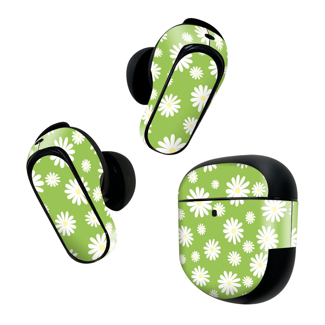 Consumable Goods, Various Parts - Bose QuietComfort Earbuds II 用 スキンシール ボーズ イヤバッズ2 用　ステッカー　本体3セット ケース1セット 保護 フィルム デコ 花　　模様　黄緑 007716