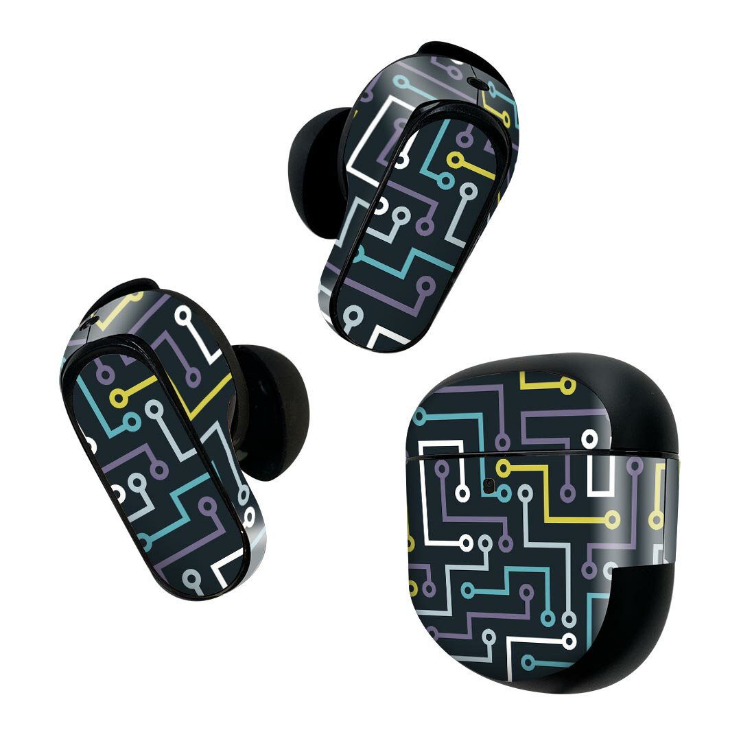 Bose QuietComfort Earbuds II 用 スキンシール ボーズ イヤバッズ2 用　ステッカー　本体3セット ケース1セット 保護 フィルム デコ 黄色　青　ブルー　模様 007745