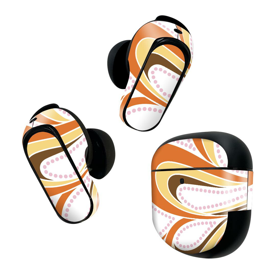 Bose QuietComfort Earbuds II 用 スキンシール ボーズ イヤバッズ2 用　ステッカー　本体3セット ケース1セット 保護 フィルム デコ オレンジ　黄色　模様　イエロー 007812
