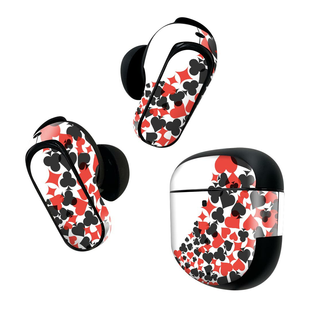 Bose QuietComfort Earbuds II 用 スキンシール ボーズ イヤバッズ2 用　ステッカー　本体3セット ケース1セット 保護 フィルム デコ 赤　レッド　黒　ブラック　トランプ 007820