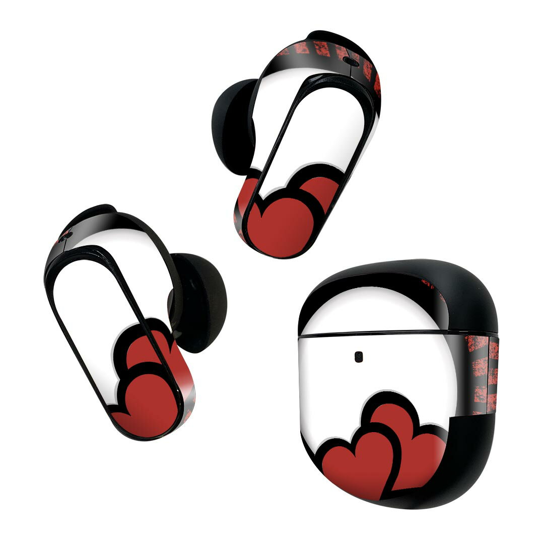 Bose QuietComfort Earbuds II 用 スキンシール ボーズ イヤバッズ2 用　ステッカー　本体3セット ケース1セット 保護 フィルム デコ 赤　レッド　ハート　黒　ブラック 007839