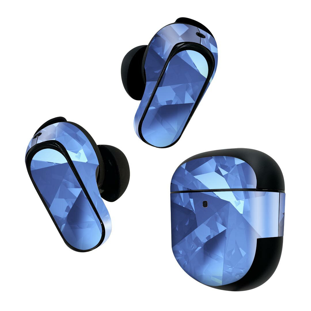 楽天スマコレBose QuietComfort Earbuds II 用 スキンシール ボーズ イヤバッズ2 用　ステッカー　本体3セット ケース1セット 保護 フィルム デコ 青　ブルー　きらきら　結晶 007842