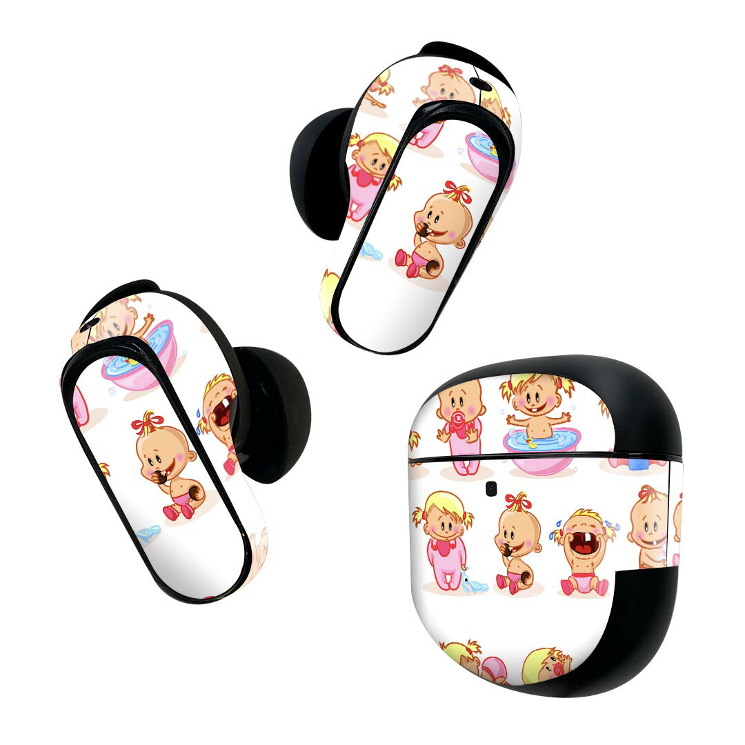 Bose QuietComfort Earbuds II 用 スキンシール ボーズ イヤバッズ2 用　ステッカー　本体3セット ケース1セット 保護 フィルム デコ 人物　イラスト　ピンク　子供 007860