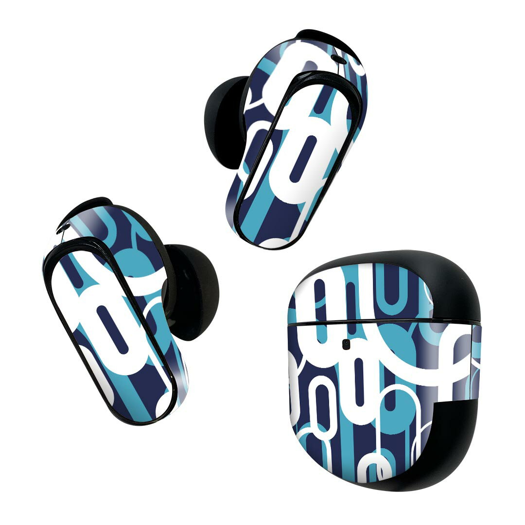 Bose QuietComfort Earbuds II 用 スキンシール ボーズ イヤバッズ2 用 ステッカー 本体3セット ケース1セット 保護 フィルム デコ 模様 青 ブルー 白 ホワイト 007885