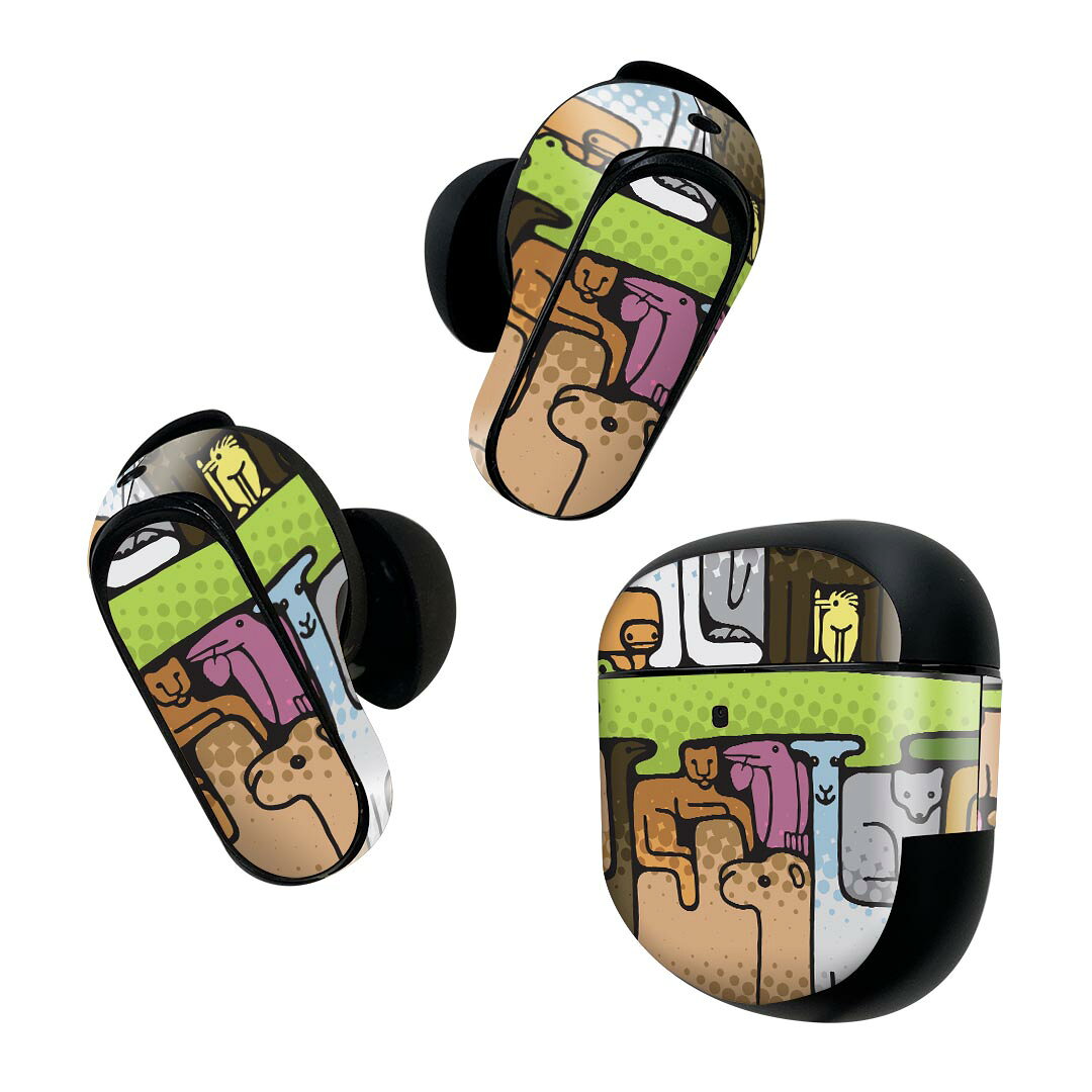 製品名 Bose QuietComfort Earbuds II 専用デザインスキンシール セット内容 Bose QuietComfort Earbuds II 専用シール　イヤホン（左右）3枚、充電ケース用シール 1枚AirPods第3世代専用です。第1?2世代、Proシリーズには対応していません。 商品特徴 再剥離性シートを素材に採用し、細かな位置調整がしやすく貼り直しが容易です。また、エアフリーでもありますので気泡が簡単に逃げるので、キレイに貼ることができます。専用の業務プリンターを使い、商品画像と遜色のない美しい印刷仕上がり。 注意事項 画像はサンプルですので、ご覧の環境によっては多少色味に違いを感じる場合がございます。 イメージと違った、モニターと色味が異なるという理由での交換や返金はご対応出来かねます。スキンシールのみの販売で、機器本体や充電ケース本体は付属しません。シワができた場合、ドライヤーなどで軽く温め、外側に向けてシワを伸ばすように貼ってください。初回貼付時の位置調整や貼り直しは可能ですが、しっかりと押し付けて接着させた後の再剥離、再利用は保証しておりません。また接着部に油分や汚れが付着しますと角の部分は剥がれやすくなりますので、貼付時はあまり触れないようにご注意ください。無地のセミグロスシートにデザインをプリントした商品で、デコなどの加工はございません。 凹凸や光沢があるように見えたり布地や金属を素材にしたように見える商品もありますが、デザインの図版によるものです。印刷時に微妙な画像のズレが生じる場合がございます。ご注文後に1点1点制作する受注生産品の為、不良品以外のご返品や交換は固くお断りします。 商品発送 完全受注生産のハンドメイド商品となりますので、既製品と比べて発送までお時間を頂いています。 基本的に決済確認後2~3営業日、最大で10営業日での発送となります。繁忙期や休業日明けの場合はさらに時間がかかる場合があります。 その際には別途メールにてご連絡致します。メール便の場合、発送日から到着までに2?4日ほどかかる場合が多く、紛失などの保障もご対応できかねます。あらかじめご了承下さい。