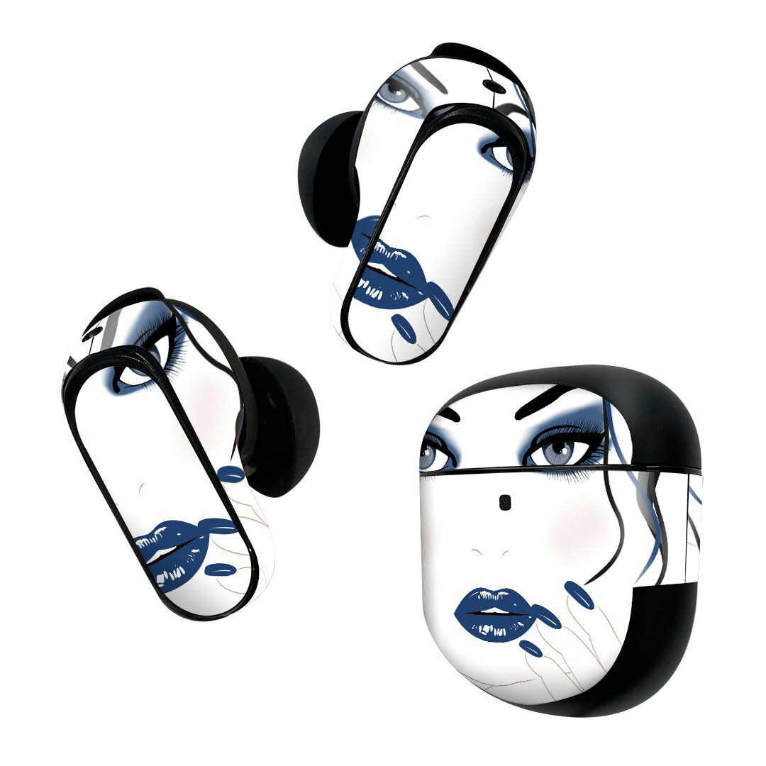 Bose QuietComfort Earbuds II 用 スキンシール ボーズ イヤバッズ2 用　ステッカー　本体3セット ケース1セット 保護 フィルム デコ イラスト　人物　青　ブルー 008042