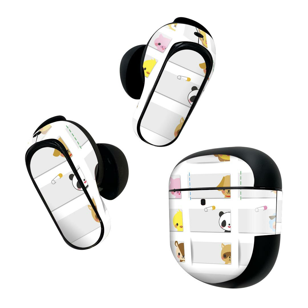 Bose QuietComfort Earbuds II 用 スキンシール ボーズ イヤバッズ2 用　ステッカー　本体3セット ケース1セット 保護 フィルム デコ 動物　イラスト　パンダ　ライオン 008049