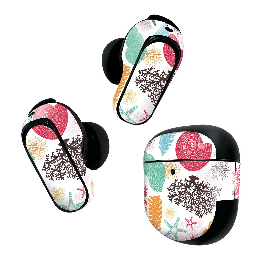 製品名 Bose QuietComfort Earbuds II 専用デザインスキンシール セット内容 Bose QuietComfort Earbuds II 専用シール　イヤホン（左右）3枚、充電ケース用シール 1枚AirPods第3世代専用です。第1?2世代、Proシリーズには対応していません。 商品特徴 再剥離性シートを素材に採用し、細かな位置調整がしやすく貼り直しが容易です。また、エアフリーでもありますので気泡が簡単に逃げるので、キレイに貼ることができます。専用の業務プリンターを使い、商品画像と遜色のない美しい印刷仕上がり。 注意事項 画像はサンプルですので、ご覧の環境によっては多少色味に違いを感じる場合がございます。 イメージと違った、モニターと色味が異なるという理由での交換や返金はご対応出来かねます。スキンシールのみの販売で、機器本体や充電ケース本体は付属しません。シワができた場合、ドライヤーなどで軽く温め、外側に向けてシワを伸ばすように貼ってください。初回貼付時の位置調整や貼り直しは可能ですが、しっかりと押し付けて接着させた後の再剥離、再利用は保証しておりません。また接着部に油分や汚れが付着しますと角の部分は剥がれやすくなりますので、貼付時はあまり触れないようにご注意ください。無地のセミグロスシートにデザインをプリントした商品で、デコなどの加工はございません。 凹凸や光沢があるように見えたり布地や金属を素材にしたように見える商品もありますが、デザインの図版によるものです。印刷時に微妙な画像のズレが生じる場合がございます。ご注文後に1点1点制作する受注生産品の為、不良品以外のご返品や交換は固くお断りします。 商品発送 完全受注生産のハンドメイド商品となりますので、既製品と比べて発送までお時間を頂いています。 基本的に決済確認後2~3営業日、最大で10営業日での発送となります。繁忙期や休業日明けの場合はさらに時間がかかる場合があります。 その際には別途メールにてご連絡致します。メール便の場合、発送日から到着までに2?4日ほどかかる場合が多く、紛失などの保障もご対応できかねます。あらかじめご了承下さい。