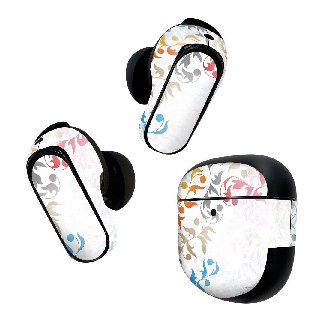 Bose QuietComfort Earbuds II 用 スキンシール ボーズ イヤバッズ2 用　ステッカー　本体3セット ケース1セット 保護 フィルム デコ カラフル　レインボー　植物　模様 008187