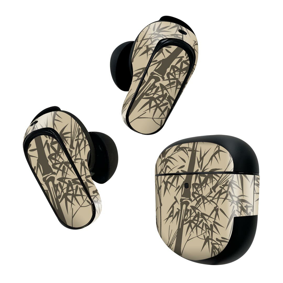 Bose QuietComfort Earbuds II 用 スキンシール ボーズ イヤバッズ2 用　ステッカー　本体3セット ケース1セット 保護 フィルム デコ 和風　和柄　竹　イラスト 008201