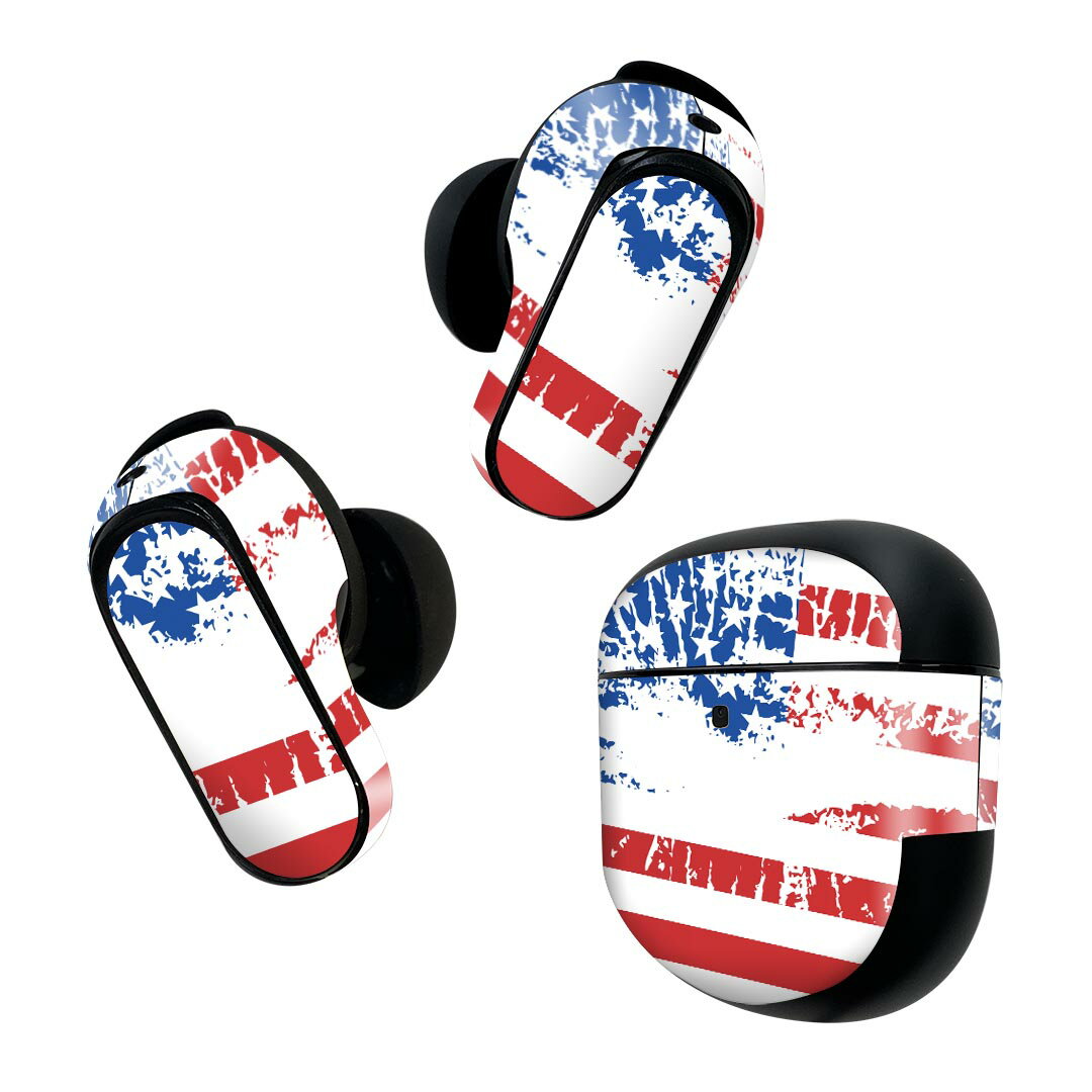 Bose QuietComfort Earbuds II 用 スキンシール ボーズ イヤバッズ2 用　ステッカー　本体3セット ケース1セット 保護 フィルム デコ 唇　くちびる　イラスト　アメリカ　国旗 008330