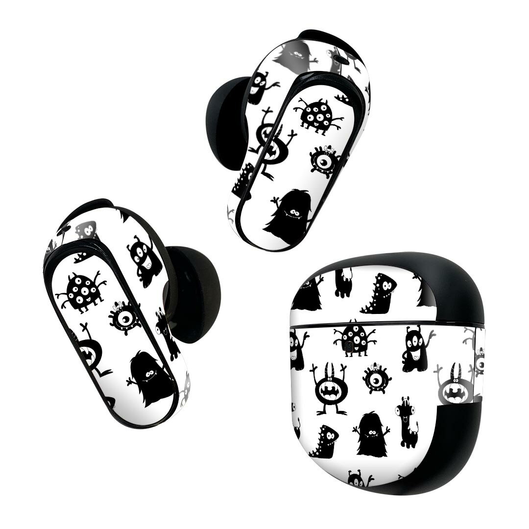 Bose QuietComfort Earbuds II 用 スキンシール ボーズ イヤバッズ2 用　ステッカー　本体3セット ケース1セット 保護 フィルム デコ 白黒　モンスター　模様 008371