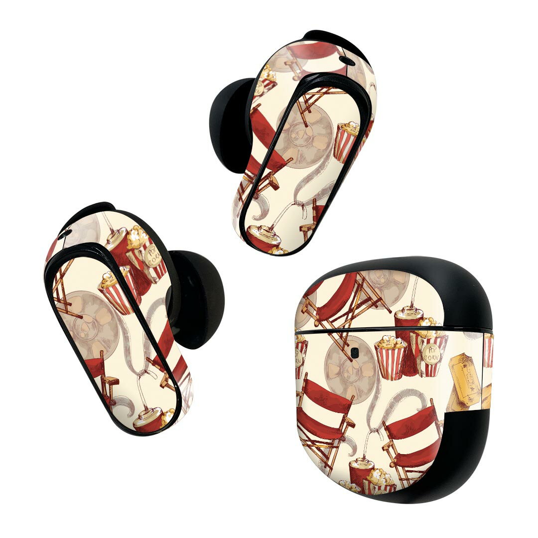 Bose QuietComfort Earbuds II 用 スキンシール ボーズ イヤバッズ2 用　ステッカー　本体3セット ケース1セット 保護 フィルム デコ 映画　イラスト　赤　レッド 008485