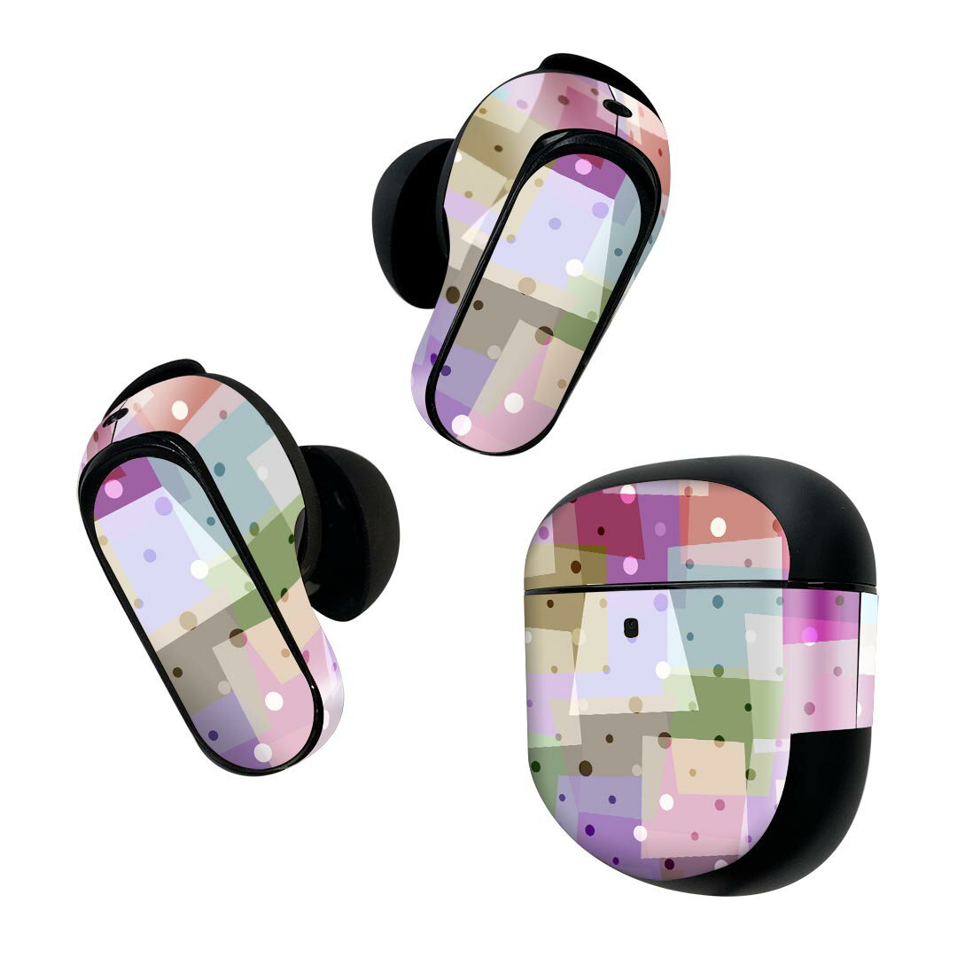Bose QuietComfort Earbuds II 用 スキンシール ボーズ イヤバッズ2 用　ステッカー　本体3セット ケース1セット 保護 フィルム デコ カラフル　パステル　水玉　模様 008504(2.0)