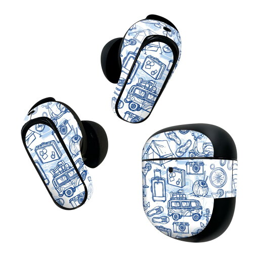 Bose QuietComfort Earbuds II 用 スキンシール ボーズ イヤバッズ2 用 ステッカー 本体3セット ケース1セット 保護 フィルム デコ 家 イラスト 青 ブルー 旅行 模様 008550 Bose QuietComfort Earbuds II 用 スキンシール ボーズ イヤバッズ2 用 ステッカー 本体3セット ケース1セット 保護 フィルム デコ 家 イラスト 青 ブルー 旅行 模様 008550