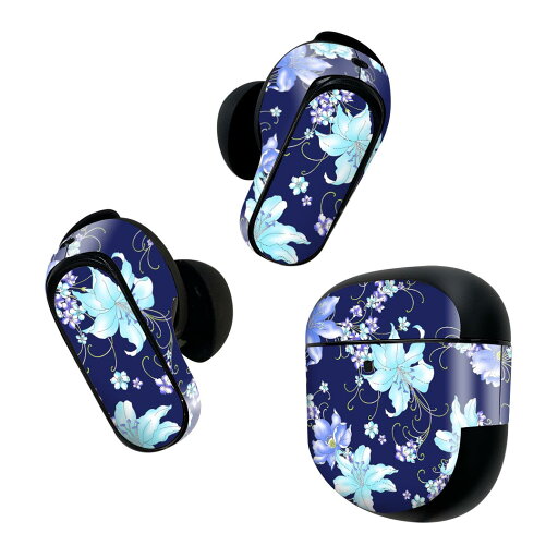 Bose QuietComfort Earbuds II 用 スキンシール ボーズ イヤバッズ2 用 ステッカー 本体3セット ケース1セット 保護 フィルム デコ 花 水色 青 ブルー 008641 Bose QuietComfort Earbuds II 用 スキンシール ボーズ イヤバッズ2 用 ステッカー 本体3セット ケース1セット 保護 フィルム デコ 花 水色 青 ブルー 008641