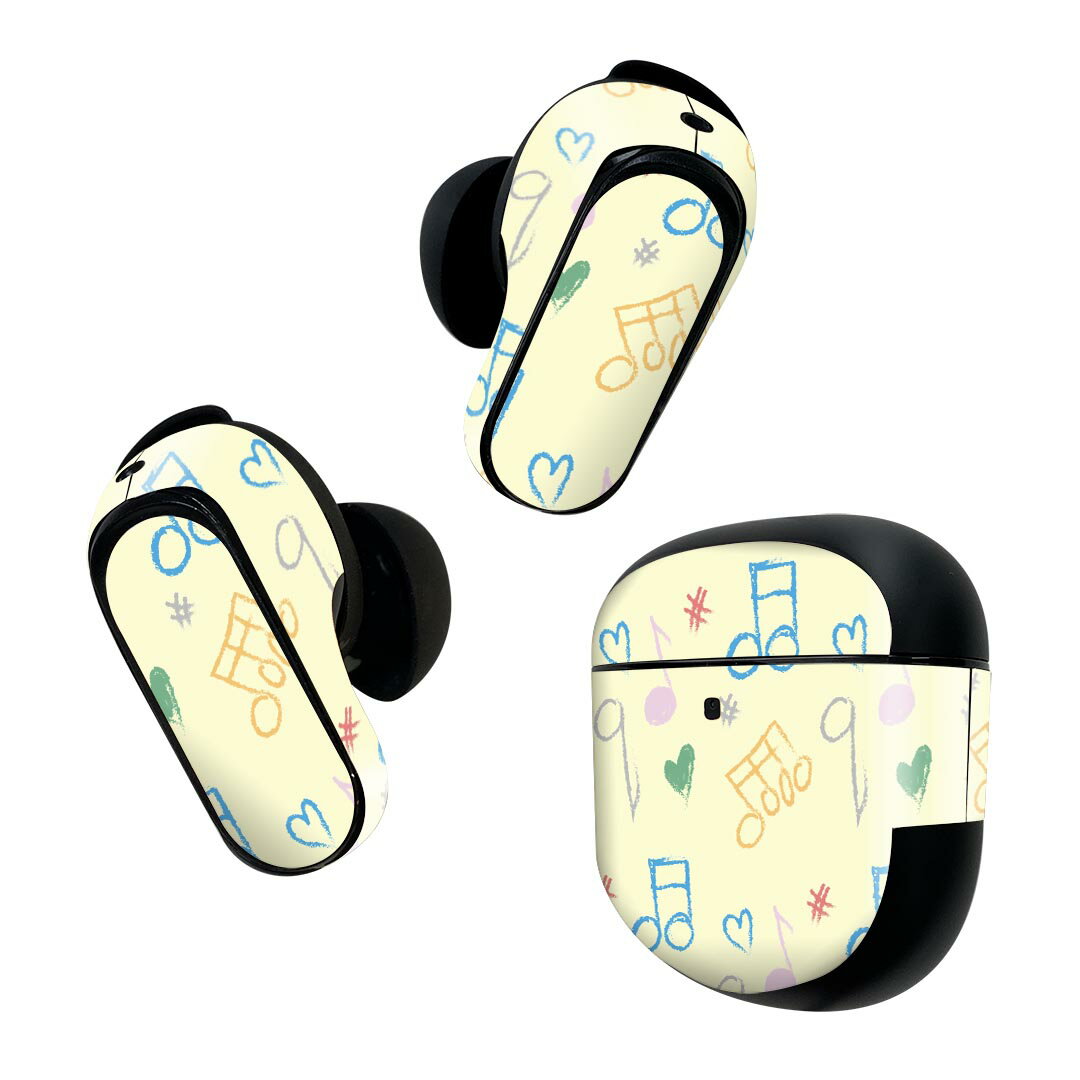 Bose QuietComfort Earbuds II 用 スキンシール ボーズ イヤバッズ2 用　ステッカー　本体3セット ケース1セット 保護 フィルム デコ 音符　イラスト　カラフル 008680