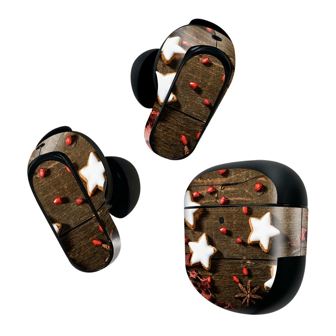 Bose QuietComfort Earbuds II 用 スキンシール ボーズ イヤバッズ2 用 ステッカー 本体3セット ケース1セット 保護 フィルム デコ 写真 星 スター クッキー 008768