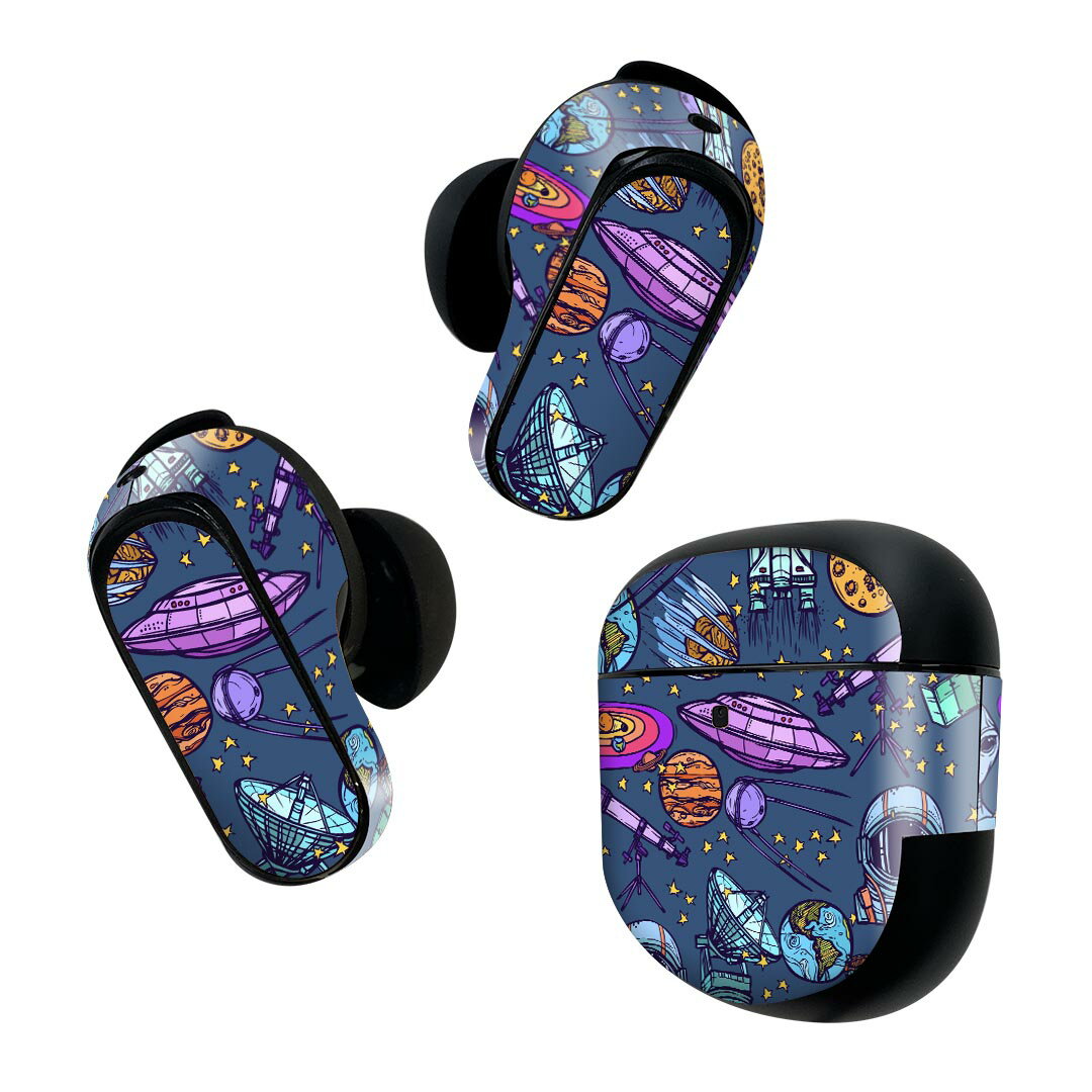 Bose QuietComfort Earbuds II 用 スキンシール ボーズ イヤバッズ2 用　ステッカー　本体3セット ケース1セット 保護 フィルム デコ 青　ブルー　宇宙　イラスト 008789