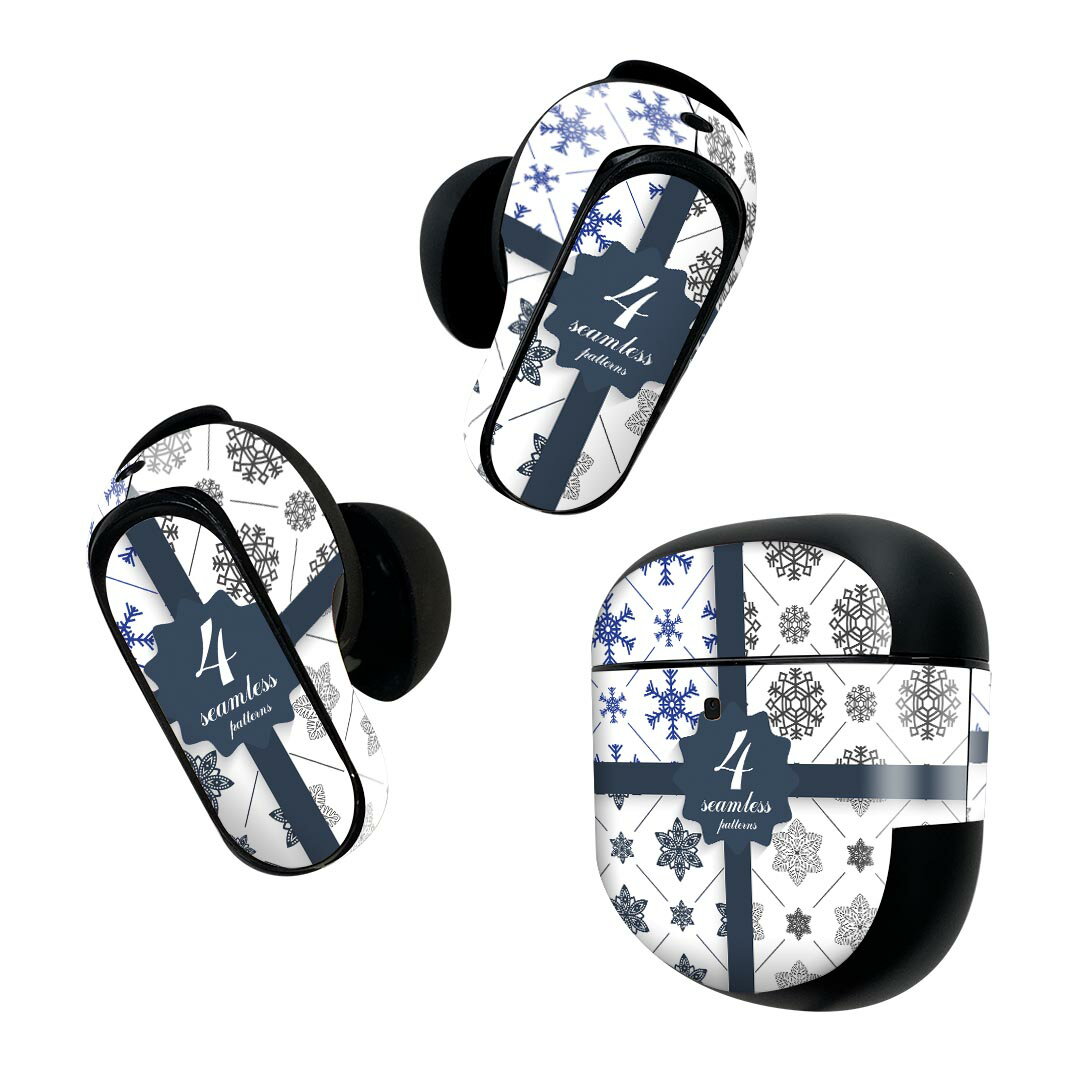 Bose QuietComfort Earbuds II 用 スキンシール ボーズ イヤバッズ2 用　ステッカー　本体3セット ケース1セット 保護 フィルム デコ イラスト　雪　結晶　青　ブルー 008825