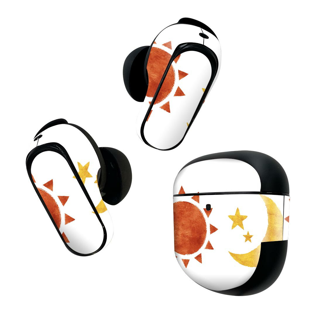Bose QuietComfort Earbuds II 用 スキンシール ボーズ イヤバッズ2 用　ステッカー　本体3セット ケース1セット 保護 フィルム デコ イラスト　太陽　月 008832