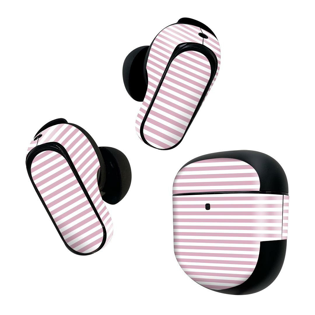 Bose QuietComfort Earbuds II 用 スキンシール ボーズ イヤバッズ2 用　ステッカー　本体3セット ケース1セット 保護 フィルム デコ シンプル　ボーダー　ピンク 009024