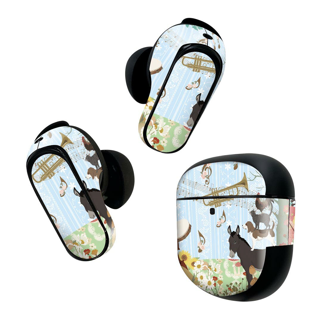製品名 Bose QuietComfort Earbuds II 専用デザインスキンシール セット内容 Bose QuietComfort Earbuds II 専用シール　イヤホン（左右）3枚、充電ケース用シール 1枚AirPods第3世代専用です。第1?2世代、Proシリーズには対応していません。 商品特徴 再剥離性シートを素材に採用し、細かな位置調整がしやすく貼り直しが容易です。また、エアフリーでもありますので気泡が簡単に逃げるので、キレイに貼ることができます。専用の業務プリンターを使い、商品画像と遜色のない美しい印刷仕上がり。 注意事項 画像はサンプルですので、ご覧の環境によっては多少色味に違いを感じる場合がございます。 イメージと違った、モニターと色味が異なるという理由での交換や返金はご対応出来かねます。スキンシールのみの販売で、機器本体や充電ケース本体は付属しません。シワができた場合、ドライヤーなどで軽く温め、外側に向けてシワを伸ばすように貼ってください。初回貼付時の位置調整や貼り直しは可能ですが、しっかりと押し付けて接着させた後の再剥離、再利用は保証しておりません。また接着部に油分や汚れが付着しますと角の部分は剥がれやすくなりますので、貼付時はあまり触れないようにご注意ください。無地のセミグロスシートにデザインをプリントした商品で、デコなどの加工はございません。 凹凸や光沢があるように見えたり布地や金属を素材にしたように見える商品もありますが、デザインの図版によるものです。印刷時に微妙な画像のズレが生じる場合がございます。ご注文後に1点1点制作する受注生産品の為、不良品以外のご返品や交換は固くお断りします。 商品発送 完全受注生産のハンドメイド商品となりますので、既製品と比べて発送までお時間を頂いています。 基本的に決済確認後2~3営業日、最大で10営業日での発送となります。繁忙期や休業日明けの場合はさらに時間がかかる場合があります。 その際には別途メールにてご連絡致します。メール便の場合、発送日から到着までに2?4日ほどかかる場合が多く、紛失などの保障もご対応できかねます。あらかじめご了承下さい。