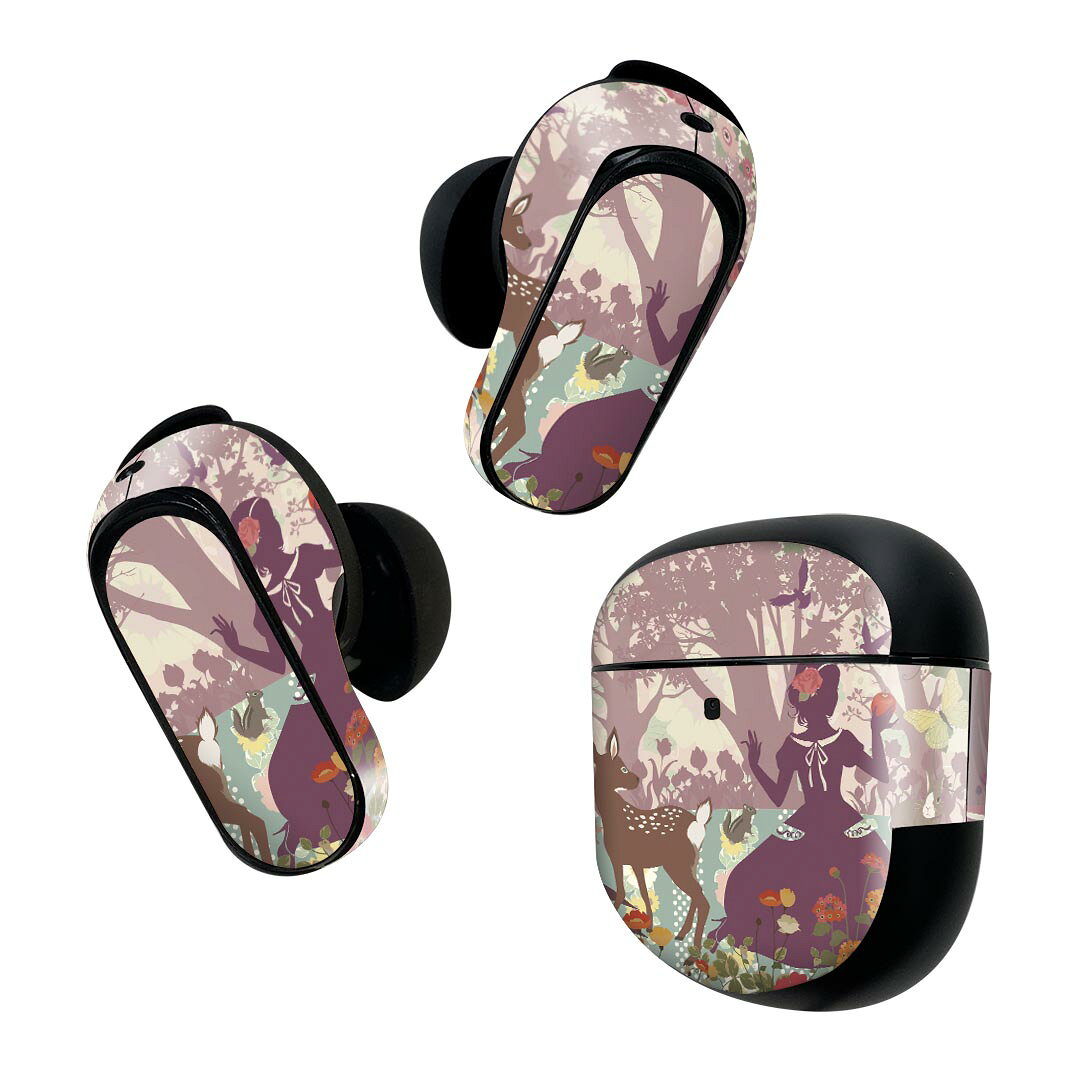 Bose QuietComfort Earbuds II 用 スキンシール ボーズ イヤバッズ2 用　ステッカー　本体3セット ケース1セット 保護 フィルム デコ 童話モチーフ　イラスト 009104