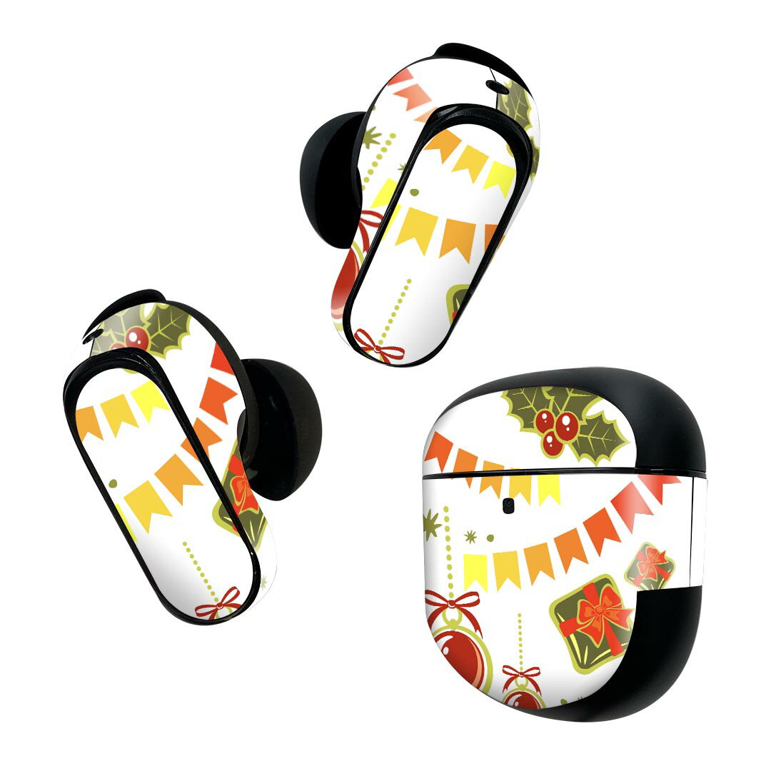 Bose QuietComfort Earbuds II 用 スキンシール ボーズ イヤバッズ2 用　ステッカー　本体3セット ケース1セット 保護 フィルム デコ クリスマス　イラスト　赤 009126