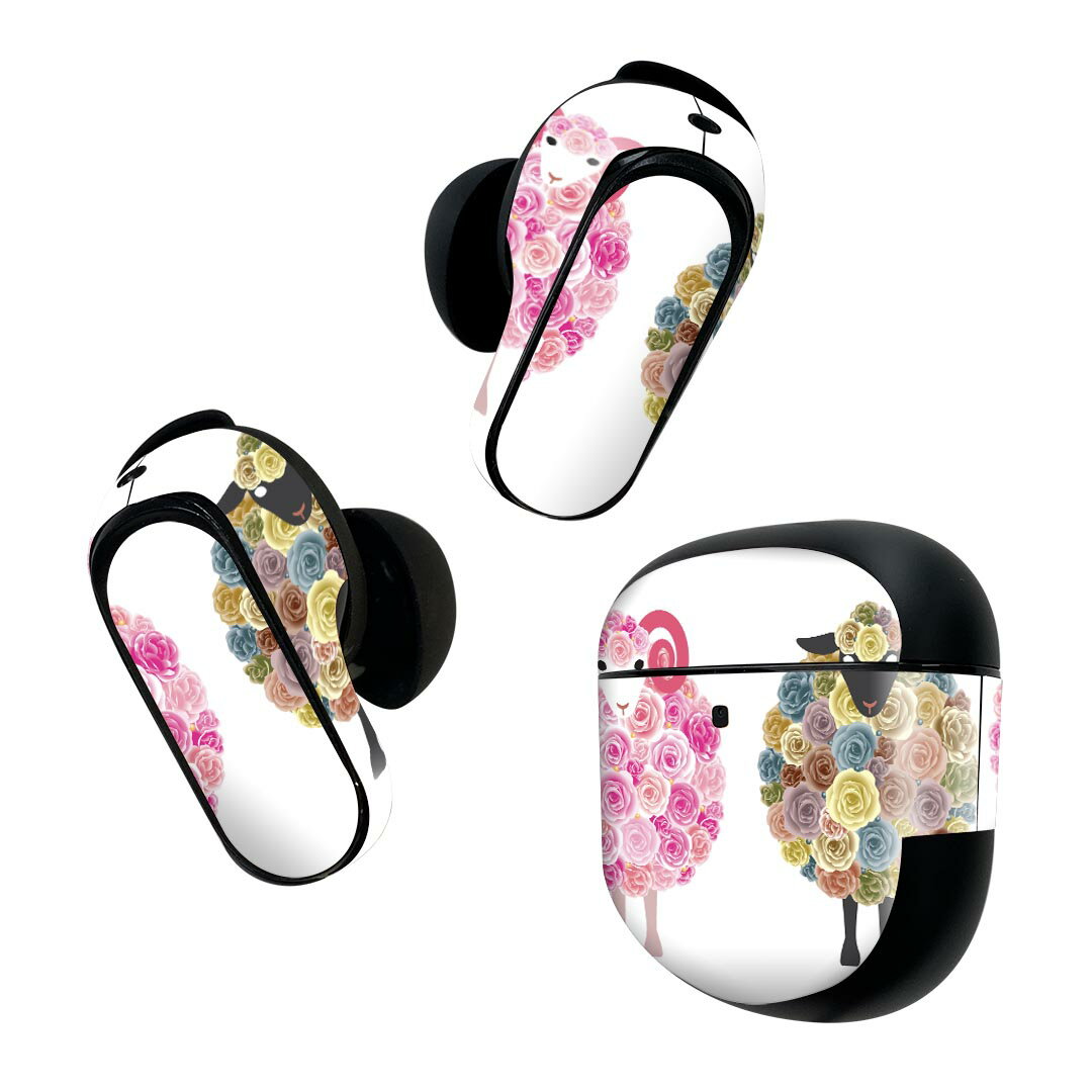 Bose QuietComfort Earbuds II 用 スキンシール ボーズ イヤバッズ2 用　ステッカー　本体3セット ケース1セット 保護 フィルム デコ 動物　　ピンク 009426