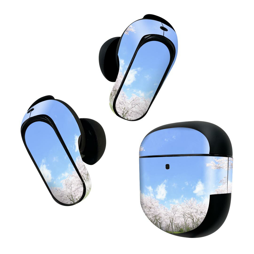 Bose QuietComfort Earbuds II 用 スキンシール ボーズ イヤバッズ2 用　ステッカー　本体3セット ケース1セット 保護 フィルム デコ 　桜　空　写真 009459