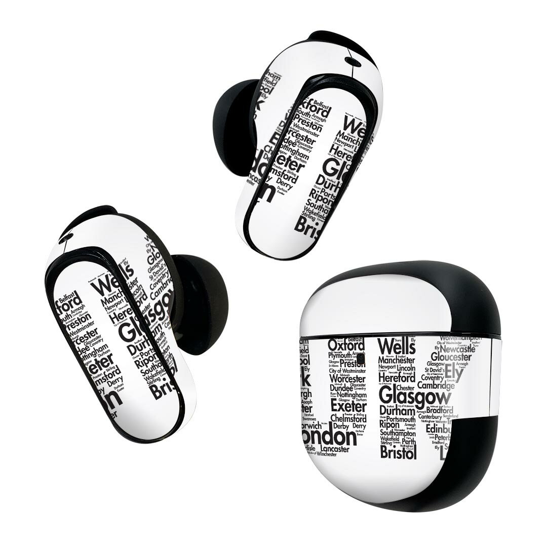 Bose QuietComfort Earbuds II 用 スキンシール ボーズ イヤバッズ2 用　ステッカー　本体3セット ケース1セット 保護 フィルム デコ 英語　外国　シンプル 009463