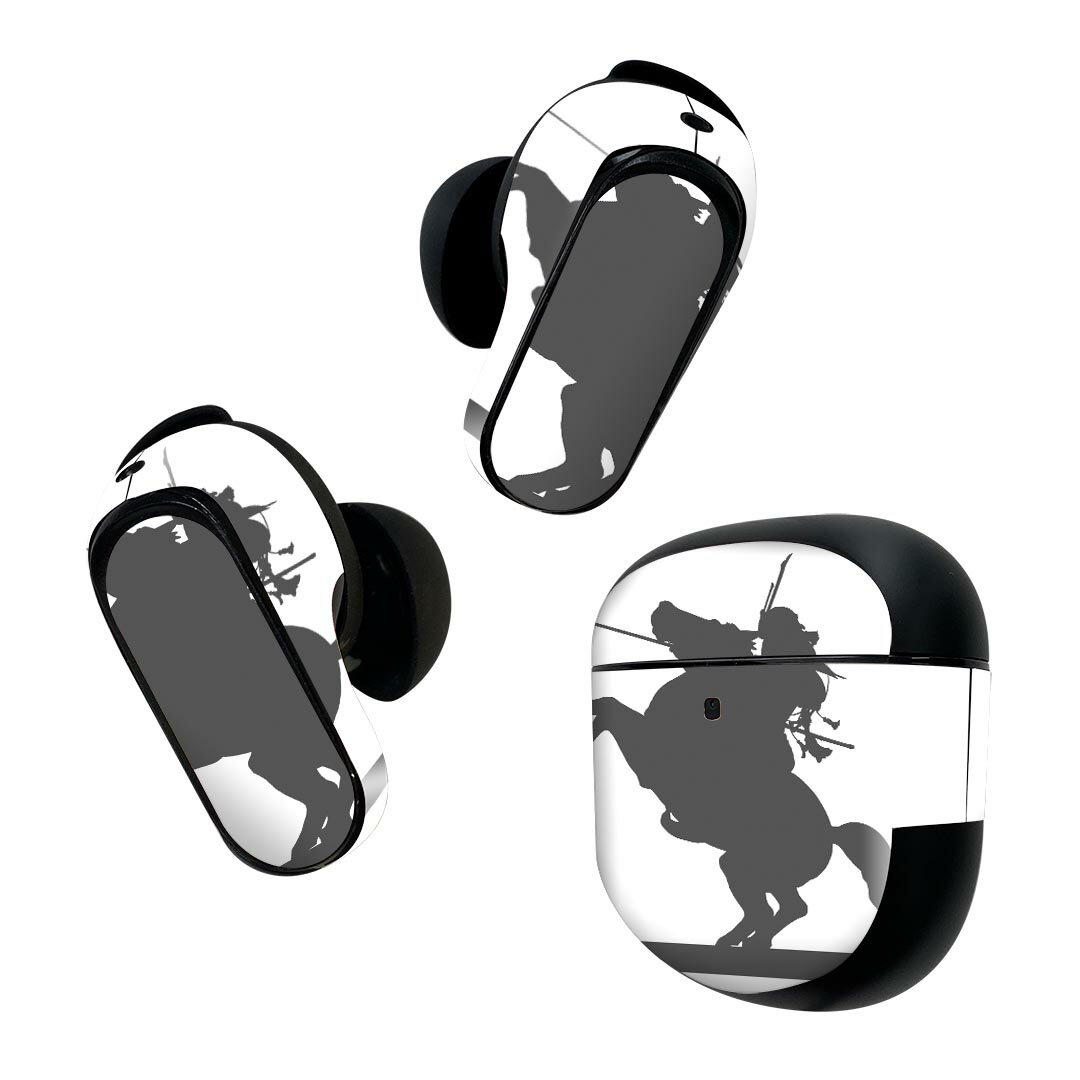 Bose QuietComfort Earbuds II 用 スキンシール ボーズ イヤバッズ2 用　ステッカー　本体3セット ケース1セット 保護 フィルム デコ モノクロ　馬　白　黒 009473