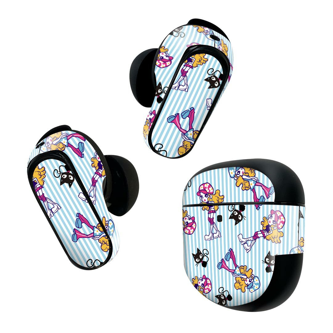 Bose QuietComfort Earbuds II 用 スキンシール ボーズ イヤバッズ2 用　ステッカー　本体3セット ケース1セット 保護 フィルム デコ 人物　キャラクター　青 009521